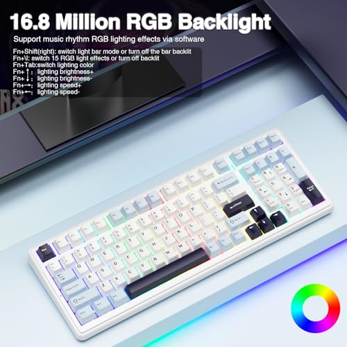 Image of AULA F99 Wireless Mechanical Keyboard, Hot Swappable Custom Keyboard,Pre-lubed Linear Switches,Gasket Structure,RGB Backlit Gaming Keyboard (Blue&White)