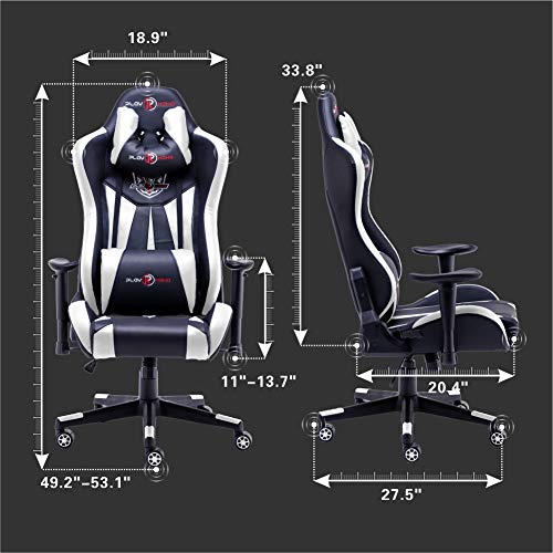 play-haha-Silla-de-Oficina-ergonomica-para-Videojuegos-Estilo-de-Carreras-con-Respaldo-Alto-mas-Grande-y-reposabrazos-mas-Grande-Piel-sintetica-Blanco-No-footrest