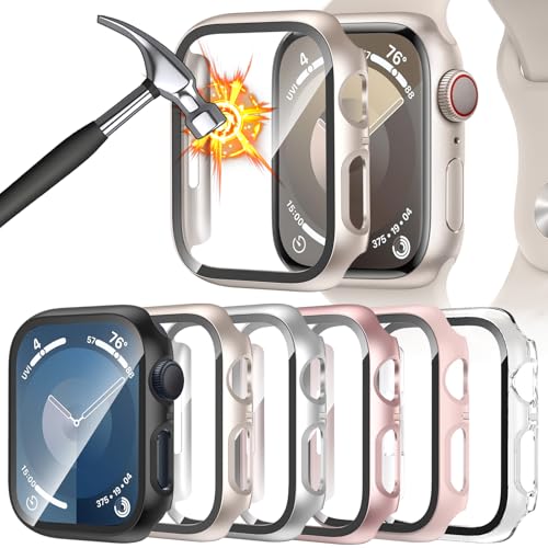 [6 Pack] Case for Apple Watch Series 3/2/1 38mm Screen Protector with Ultra-Thin Tempered Glass, Full Coverage Anti-Scratch Hard Face Cover for iWatch 38 mm