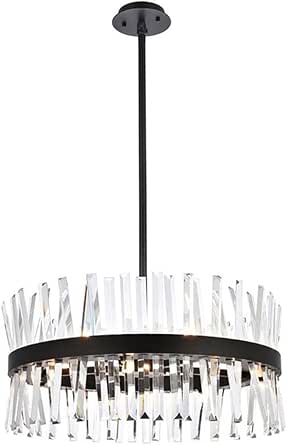 Elegant Lighting Serephina 25" Round Iron and Crystal Pendant Light in Black