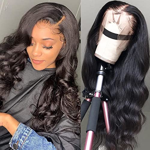 Body Wave Lace Front Wigs 13x4 Glueless Body Wave Wig Pre Plucked Natural with Baby Hair for Women Transparent HD Body Wave Lace Wigs Unprocessed Brazilian Virgin Human Hair Natural Color 22 inch