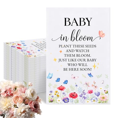 50Pcs Baby in Bloom Seed Packets Empty Envelopes Wildflower Seeds Favours for Guests Floral Baby Shower Party Favours Packaging Wild Flower Seeds to Scatter Bags Optical White 10.5x7cm