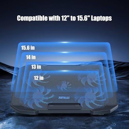 AIMIUZI Laptop Cooling Pad, Laptop Cooler for 12-15.6 Inch Notebooks, Laptop Cooling Stand with 5 Quiet Fans, 5 Height Adjustable, 2 USB Ports, Phone Stand (Black) - Image 4