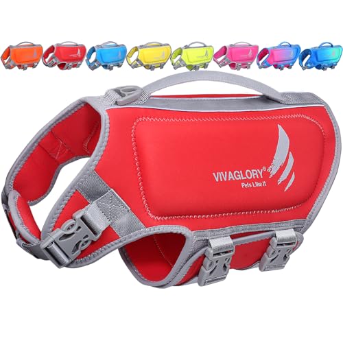 VIVAGLORY High Buoyancy Schwimmweste Hund, Rettungsweste, Hundeschwimmweste für Bootfahren, Schwimmhilfe & Auftrieb, S, Rot
