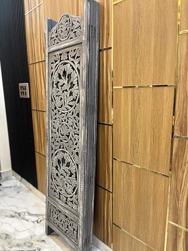 Image of Wooden Room Partition and Folding Privacy Screens Wooden Room Divider for Bedroom Home Office Room Divider Room Partition (6 Feet 4 Panel Antique Grey)