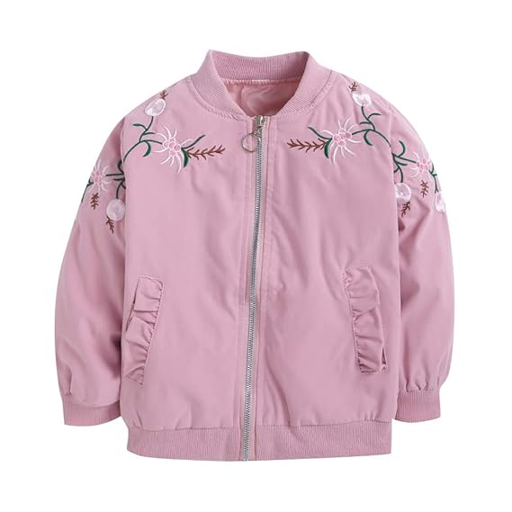 Hopscotch Girls Polyester Full Sleeves Floral Printed Jacket in Pink Color