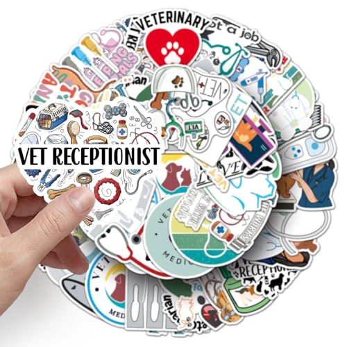 Veterinarian Stickers 50 Pack Cool Funny Veterinary Sticker and Laptop Decals Vet Stickers Veterinarian Decals Funny Veterinary Gifts Gifts for Women & Men Party Supplies