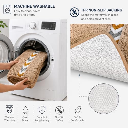 Image of Roseate Race Track Super Soft Anti Skid (40x60 cm) Super Absorbent Mats Microfibre 2000 GSM Mat for Bathroom /Bedroom /Kitchen /Door Mat /Floor Mat (Beige) Pack of 1