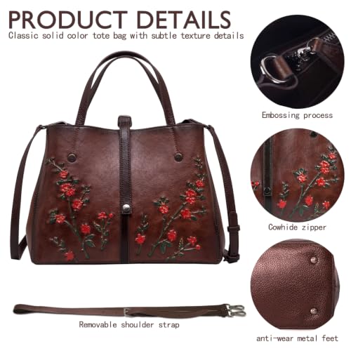Image of Genuine Leather Satchel for Women Top Handle Bags Handmade Purse Vintage Embossed Leather Crossbody Handbags Hobo Bag
