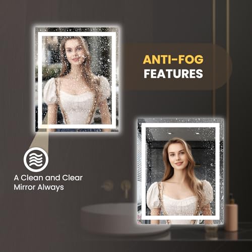 Image of LOAAO 28X36 LED Bathroom Mirror with Lights, Anti-Fog, Dimmable, Backlit + Front Lit, Lighted Bathroom Vanity Mirror for Wall, Memory Function, Tempered Glass, Safe to Use, ETL Listed