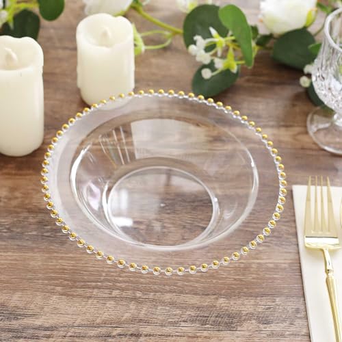 Efavormart DSP_BO4239_12_CLGD Efavormart 10 Pack Clear Plastic Soup Bowls With Gold Beaded Rim, Round Disposable Dessert Salad Bowls thumb #8