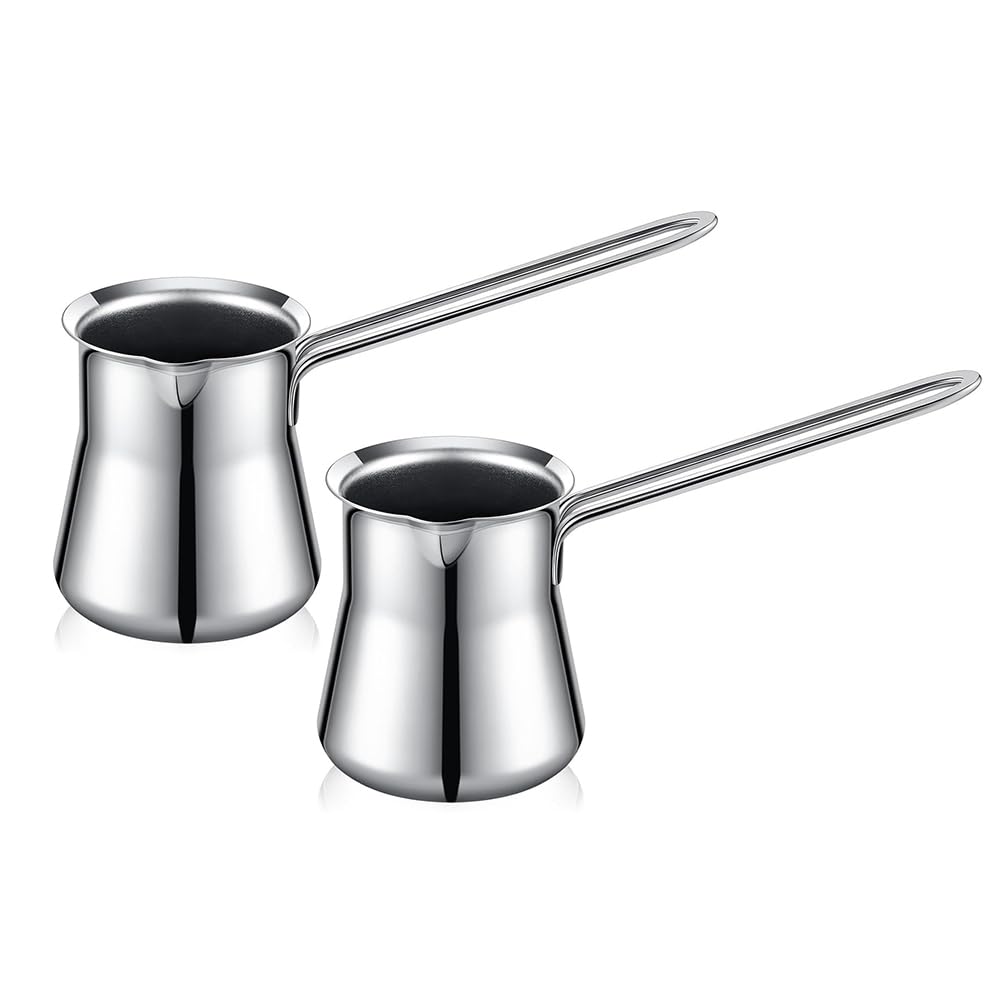 Cafetière grecque en acier durable et son pot chauffant pour chocolat fondant