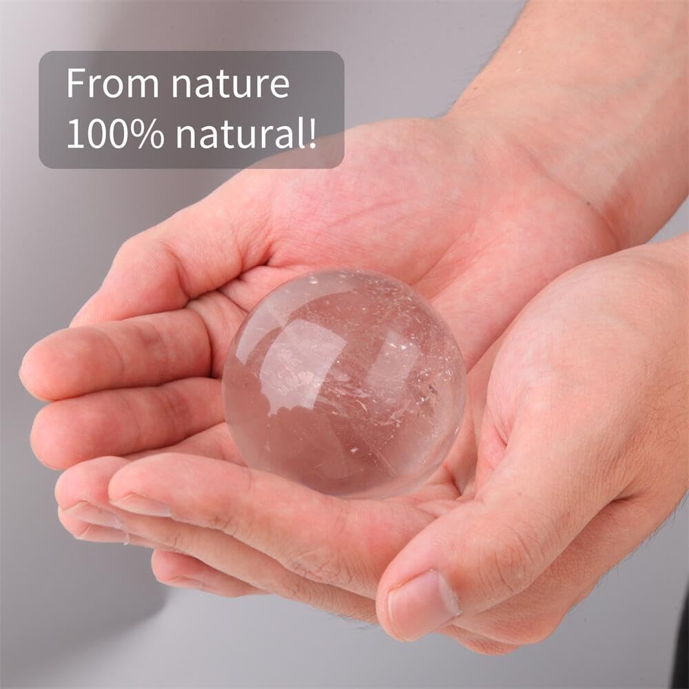 Binepama Natural 2.5 Inch Clear Quartz Crystal Ball, Crystal Sphere for Home and Office Decor, Healing Crystal Sphere Meditation Balls for Witchcraft and Decorative Balls