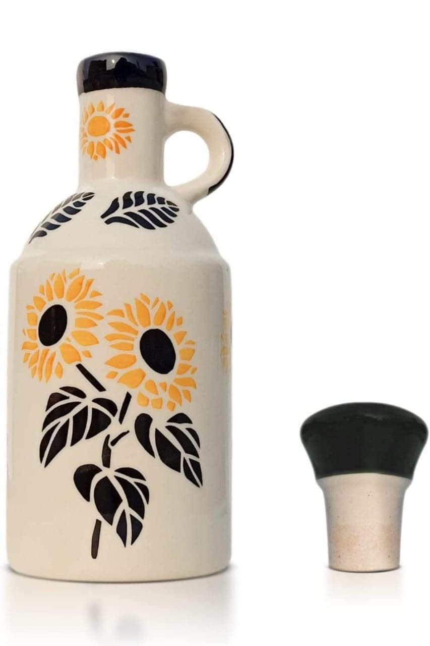 Kalaa By N® Handmade Ceramic Oil Dispenser for Kitchen Oil Bottle Ideal for Storage of Cooking Oil | Microwave Safe | Oil Bottle (Yellow Sunflower, 1000ml) - Image 2 thumbnail