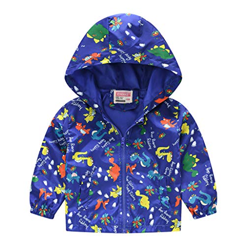 Image of TUIJI Toddler Boys Girls Cartoon Print Zip Jacket Hooded Trench Lightweight Kids Coats Windbreaker Casual Outerwear