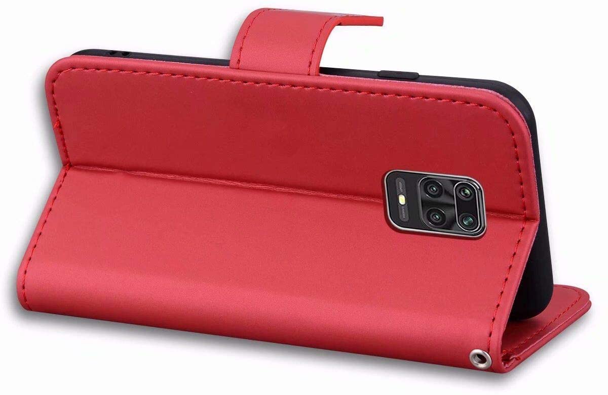 JEFFENEN Cover per Xiaomi Redmi Note 9 Pro/Note 9 Pro Max/Note 9S(6.67),Custodia Cartone Animato Pelle Antiurto Portafoglio Slot Schede Flip Caso Magnetico Cover Cavalletto,Gatto Rosso