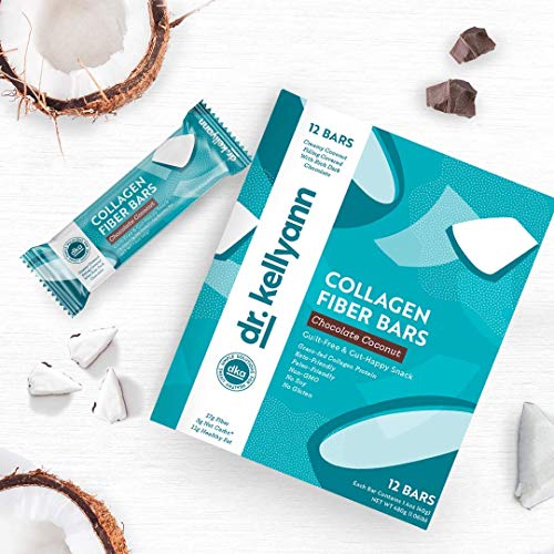 Keto Collagen Fiber Bar - High Fiber, Low Carbs - Soy Free, Gluten Free, Non-GMO & No Added Sugar - Perfect Keto & Paleo Snack with Creamy Coconut Inside Dipped in Dark Chocolate (12 bars)