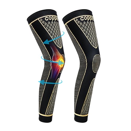 SKDK Copper Full Leg Sleeves Long Compression Leg Sleeve Knee Sleeves Protect Leg for Knee Pain Relief, Workout and Sports