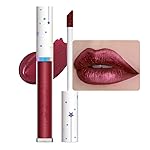 evpct 1Pcs Dark Red Metallic Shimmer Glitter Lip Gloss Liquid Lipstick Long Lasting Waterproof 24, Glitter Pearlescent Metallic Sparkly Glossy Liquid Lipsticks Lip Stain Makeup Set for Women 10