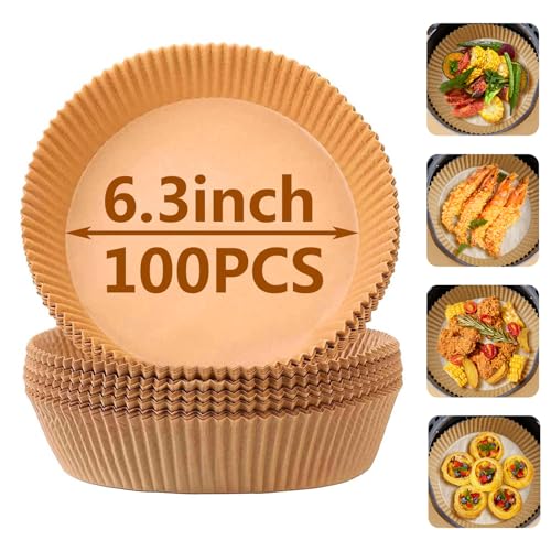 Ailifeer Air Fryer Liners Round,100PCS 6.3 inch Disposable Liner for Air Fryer 2Qt to 5Qt,Unbleached Non-stick Non-leak Small Airfryer liner Parchment Paper