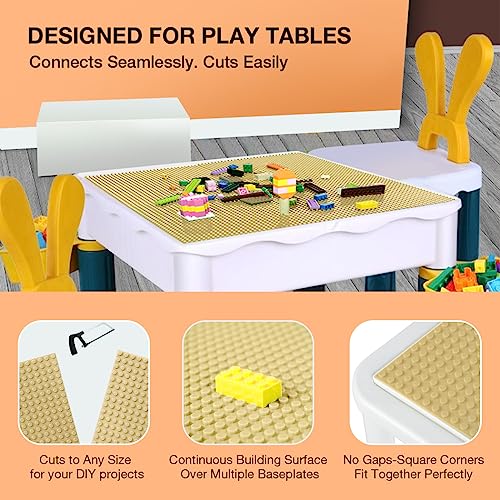 Image of Lekebaby 4 Pack Classic Baseplates 10 inch x 10 inch, Building Base Plates for Building Bricks, 100% Compatible with Major Brands and Activity Table-Baseplate, Sturdy & Safe, Age 3 and up Kids, Sand