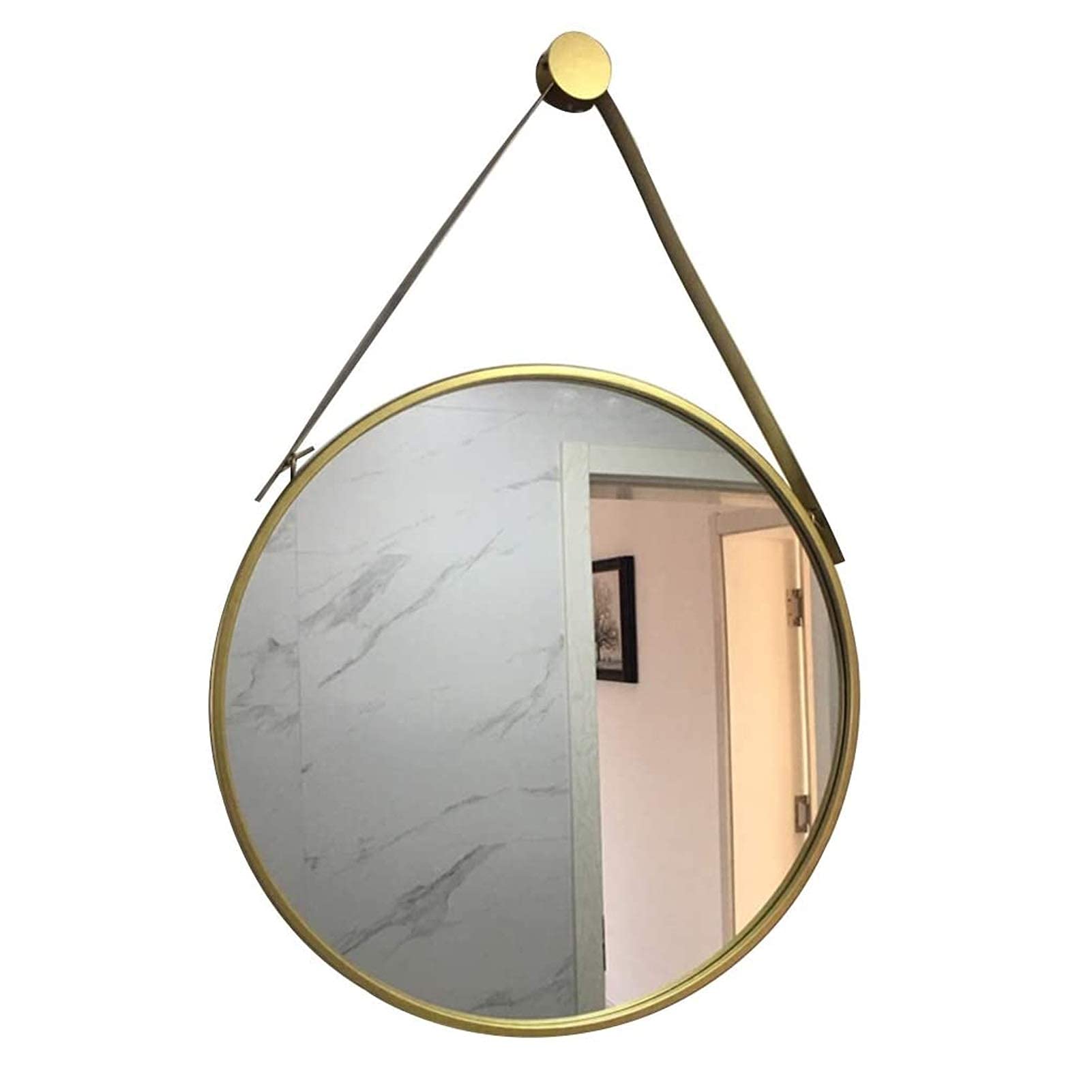 TYUHDUYUR Classic Round Hanging Mirror with Chain Strap Gold | Circular Wall Mirror Decor | Circle Vanity Makeup Mirrors for Bathroom Washrooms Hallway Entryway Dressing Modern Desi