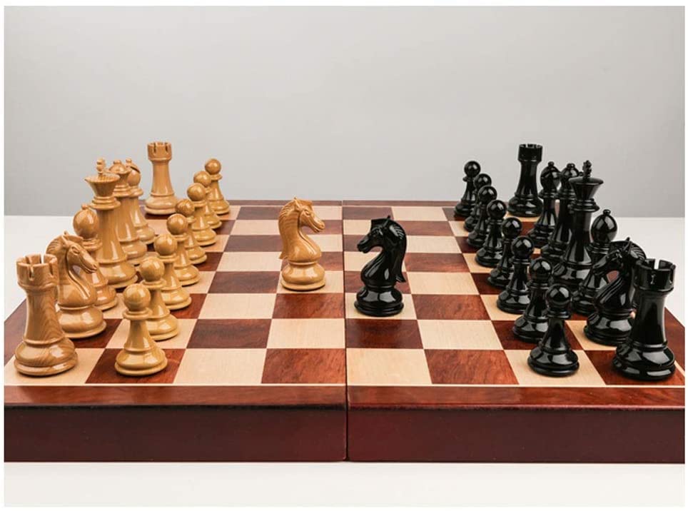MRKU Set di Scacchi Pieghevole in Legno Naturale con Slot per riporre i Pezzi degli Scacchi Lavorati a Mano, Regalo di Alta qualità per Adulti, Scacchiera per Esterni
