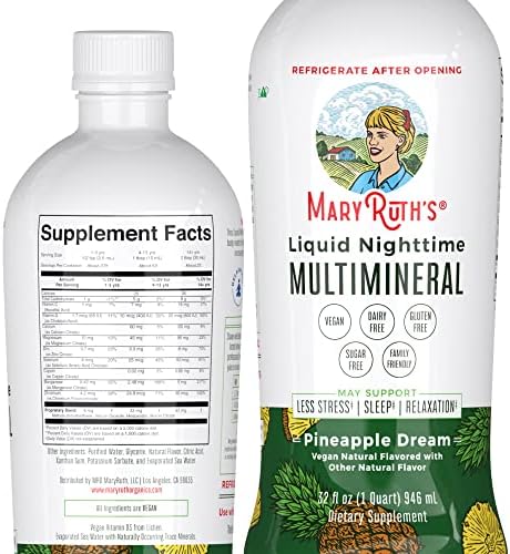 MaryRuth Organics Nighttime Liquid Multimineral Supplement | Sugar Free | Natural Sleep Support for Adults & Kids | Magnesium | Calcium & MSM | Pineapple Flavor | Vegan | Gluten Free | 32 Servings