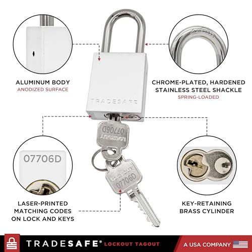 Image of TRADESAFE Lockout Tagout Locks Set - 10 Silver Aluminum Loto Locks, Lock Out Tag Out Padlocks Keyed Alike, 2 Keys Per Lockout Padlock, OSHA Compliant