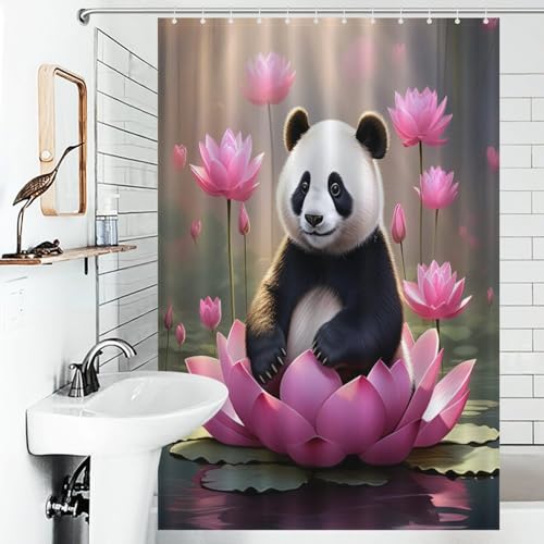 Rideau de douche panda imperméable 122x183cm en polyester lavable - 6