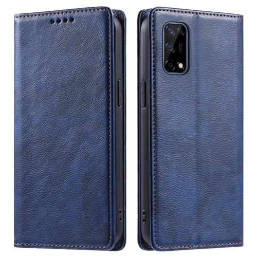Étui antichoc Realme 7 Pro 4G protège écran et cartes cuir bleu