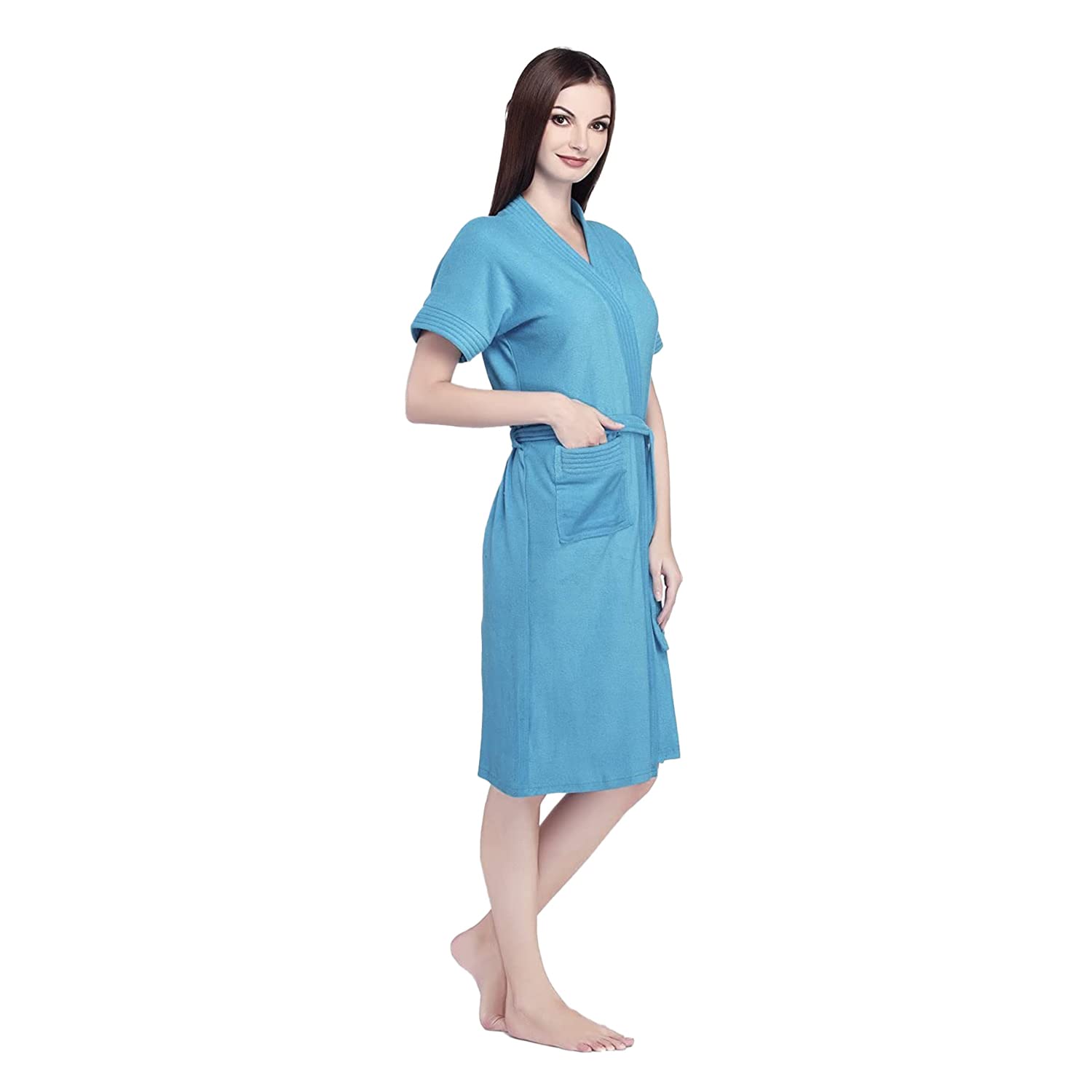 SAND DUNE Half Sleeve Soft Cotton Knee Length Bathrobe for Women & Girl (Turquoise) (XXL) 1