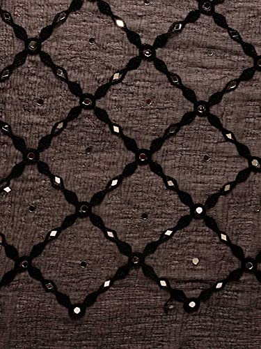 Image of DUPATTA BAZAAR Women's Black Embroidered Chiffon Dupatta with Mirror Work
