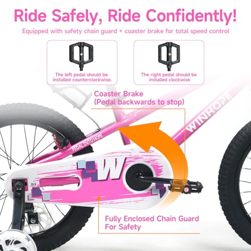 Image of WinHope 12-18 Inch Kids Bike with Light up Training Wheels for Boys Girls | Dual Brake Bicycle with Basket Adjustable Seat Water Bottle for Summer Riding Birthday Gift for Toddler 2-9 Years