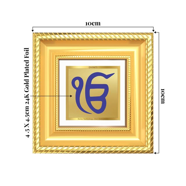 Image of DIVINITI Ik Onkar 24K Gold Plated Foil Tabletop Photo Frame for Home Decor, Puja Room, Luxury Gifting | DG Frame 015 S1A (10x10 CM)
