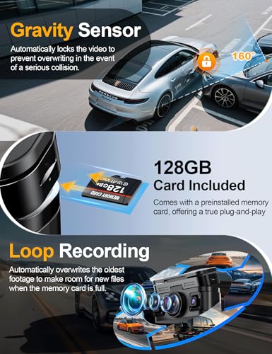 Image of 360 View 4K 4 Channel Dash Cam Front and Rear Inside Left Right, Built-in GPS, 5.8GHz WiFi, Car Dash Camera for Cars with App Connect, Support Parking Mode, G-Sensor, Free 128GB Card