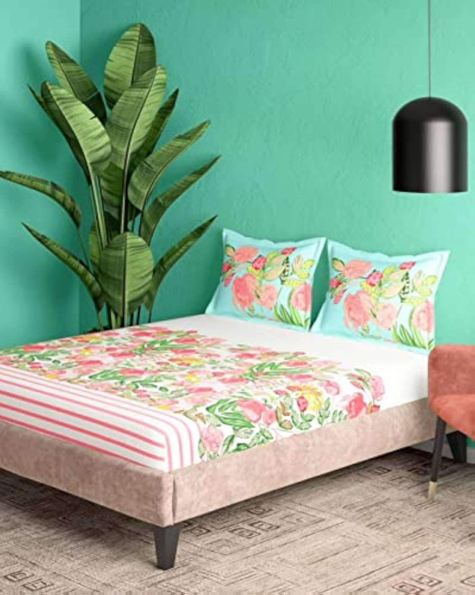 100% Cotton 144TC Super King Size Bedsheet with 2 Pillow Covers
