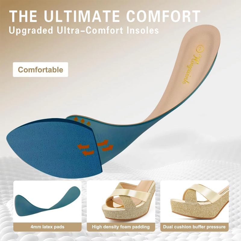 Womens Sparkly Platform Dress Sandals for Women Chunky Block Heel 3.8 Inch High Heels Open Toe with Strap for Women Comfortable Sexy Dressy Prom Wedding Party Evening Shoes - Image 4