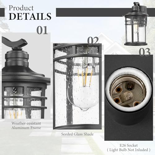 Image of Darkaway 2 Pack Large Outdoor Porch Lights Wall Mount, 15inch Outdoor Light Fixtures Sconces Wall Lighting with Seeded Glass Exterior Lights for Patio Yard House Hallway Doorway Garage