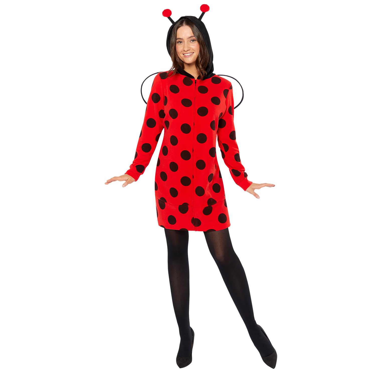 amscan 9919083 Adults Ladybug Fleece Dress Fancy Dress Costume (UK Dress 10-12)