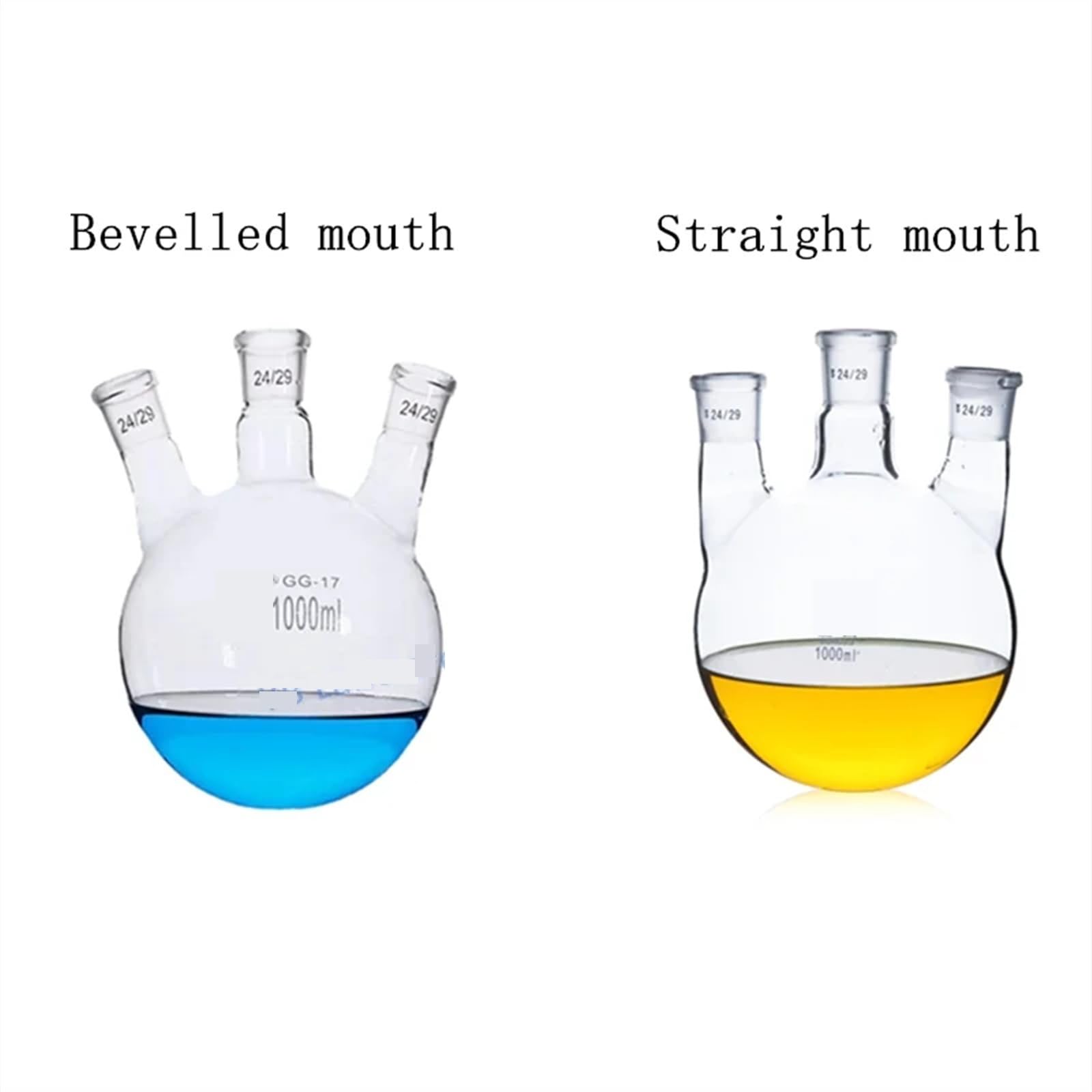Flacon en verre de Distillation à trois places, 1 pièce, laboratoire 50ml/100ml/250ml/500ml/1000ml/2000ml (bouche biseautée/bouche droite)(1000ml 29x24x2)
