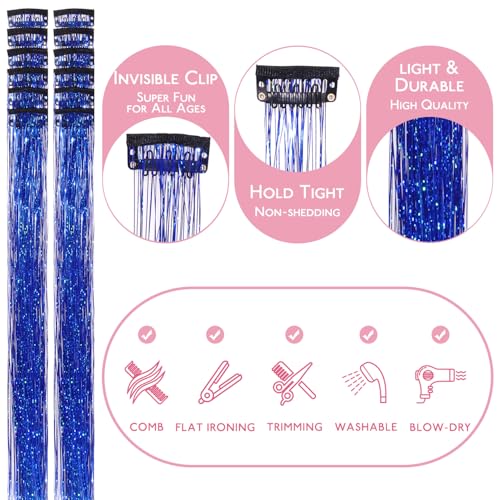 Image of WENNALIFE Hair Tinsel kit for Girls, Clip in Sky Blue, 12PCS 24 Inch Hair Accessories for Women Clip in Colorful Glitter Tinsel Hair Fairy Girls Hair Accessories for Kids