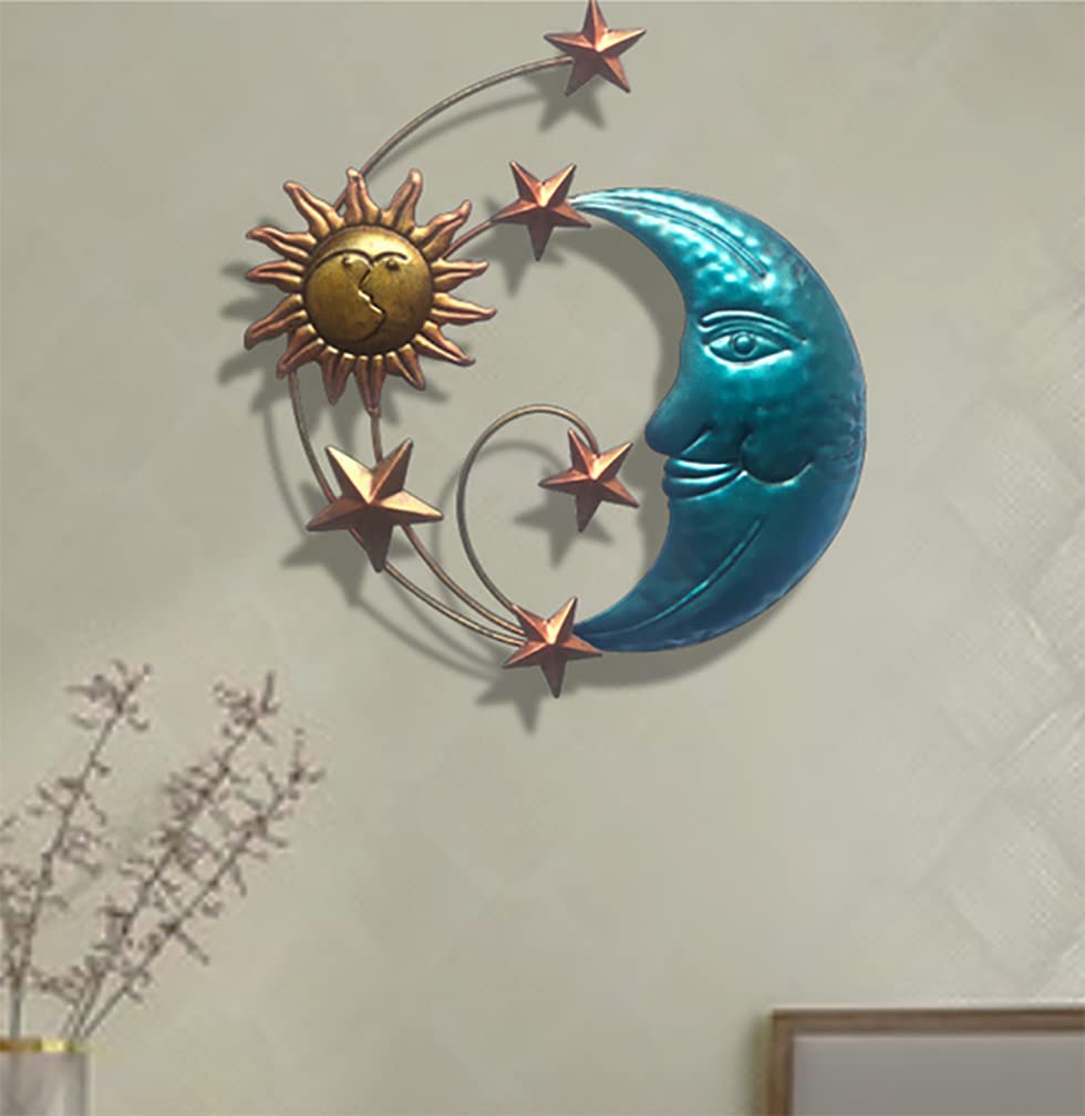 Décoration Murale Métal Lune Et Soleil - 32,8x32,8 Cm, Pour Extérieur (jardin, Terrasse) Ou Intérieur