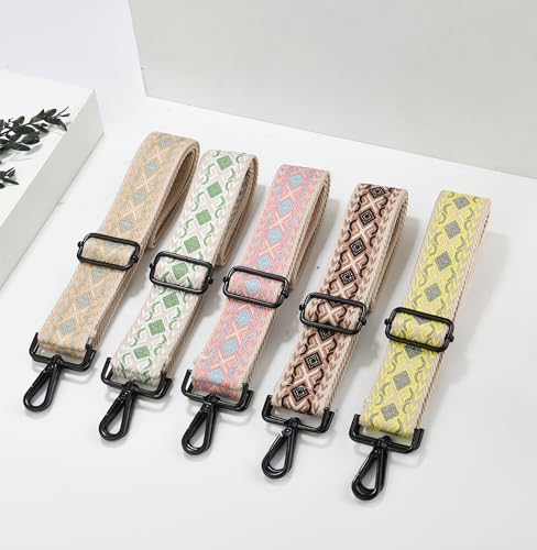 Image of Crossbody Straps for Purses Silver Hardware Purse Strap Wide Shoulder Strap Adjustable Replacement,Retro Jacquard Embroidery for Shoulder Bags, Canvas Tote Handbags