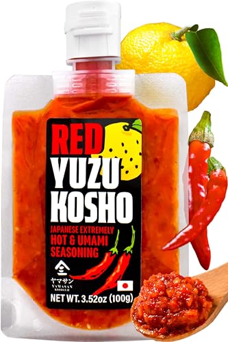 Image of YAMASAN KYOTO UJI Yuzu Kosho Red Pepper Spicy Umami Paste 3.5oz | YAMASAN KYOTO UJI Yuzu Kosho Red Pepper Spicy Umami Paste - Extremely Hot Japanese Chili Condiment, Gluten Free, 100g