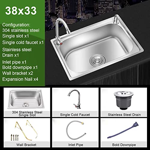 Bayte Free Standing Utility Sink With Stand,Commercial Sink Single Bowl,With Gooseneck Faucet And Drainer Unit,For Bar Cafe Restaurant Kitchen Hotel,Wall Mounted Bathroom Sink. (Size : 38X33Cm) #TOP1