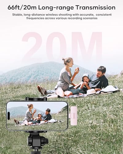 Wireless Lavalier Microphone for iPhone iPad and Android Phone, 2 Pack Lapel Mic Plug and Play Wireless Mic Noise Reduction Microphone for Video Recording Interview Podcast Vlog YouTube Tiktok (Pink) - Image 6