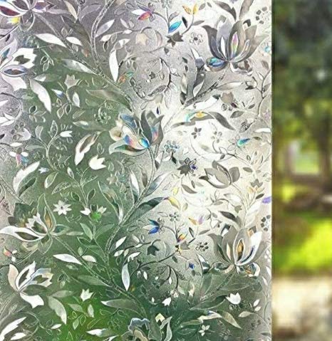 ONE2ONE ENTERPRISES Vinyl 3D Lotus Printed Window Privacy Glass Self Adhesive Heat Control/Sidelight/Anti UV Decorative Sticker (16 x 48 Inch)