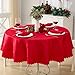 Newbridge Christmas Round Tablecloth, 70 Inch, Ribbons and Bows Damask, Wrinkle and Stain Resistant Fabric Table Cloth, Holiday Red