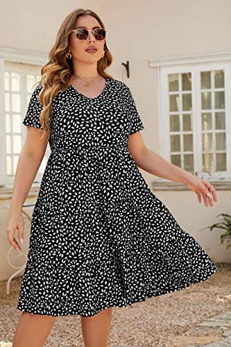Women's Plus Size Casual Summer Tiered Dresses Short Sleeve Scoop Neck Ruffle Hem Loose Fitting Midi Babydoll Dress4